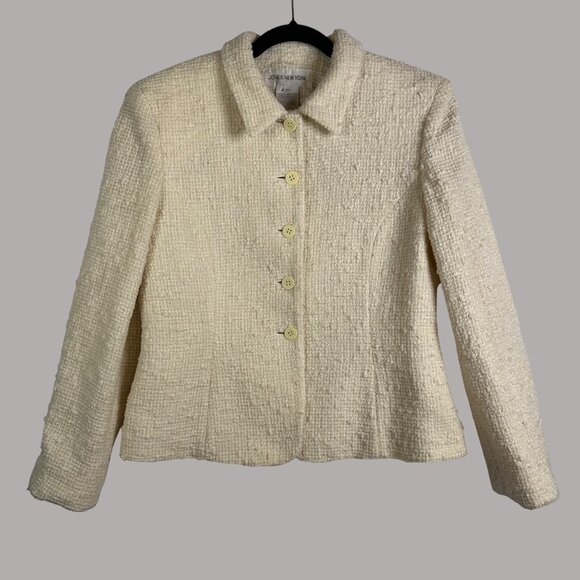 VTG Jones New York Timeless Wool Blend Cream Textured Blazer Jacket W Sz 12 NWT - Picture 1 of 11